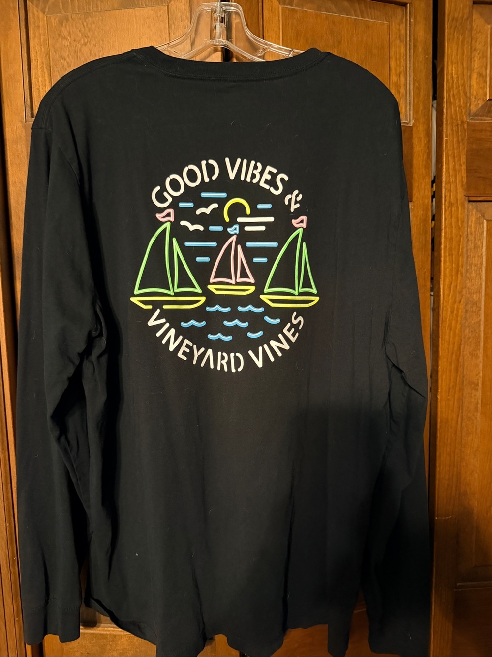 Vineyard Vines Black Long-Sleeve Tee with Neon Sailboat Graphic